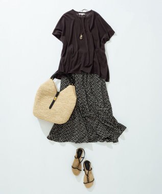 23区 【洗える】エスパドリーユプリント ティアード スカート ブラックプリント