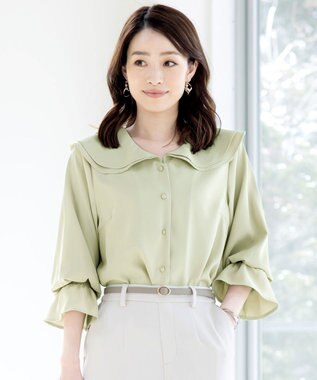 Tiaclasse L 【洗える】フレアカラーブラウス ミント