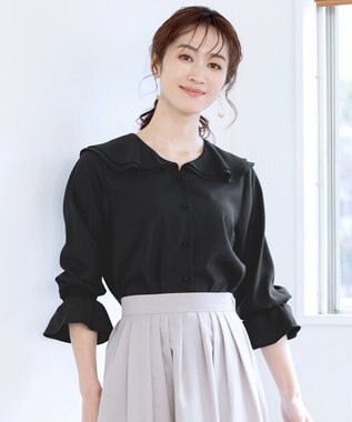 Tiaclasse L 【洗える】フレアカラーブラウス ブラック