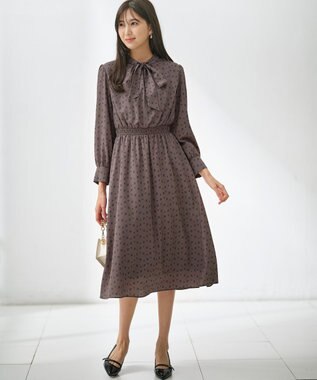 ANY SIS 【洗える】2WAYボウプリント ワンピース チャコール系