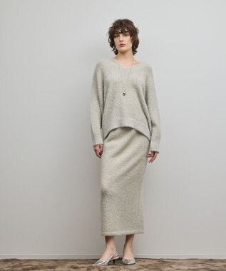 GRACE CONTINENTAL ラメフェザーニットトップ グレー