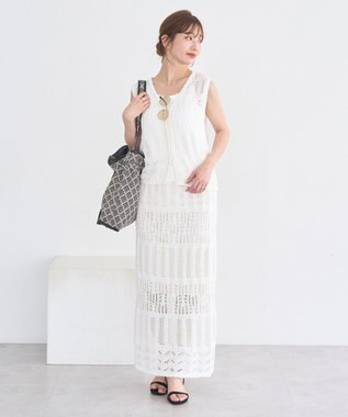 earth music&ecology 【セットアップ対応】透かし編みニットベスト Off White