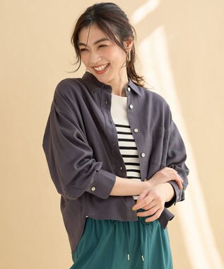 ANY 【手洗い可能】ヨーロピアンリネンシャツブラウス チャコール