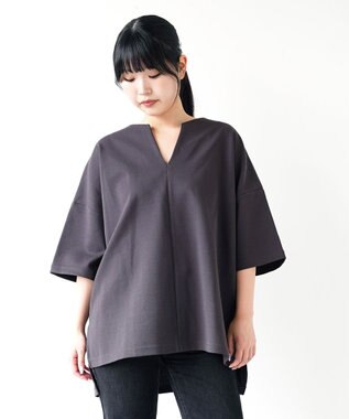  PAPER DOUBLE JERSEY KEY NECK T-シャツ