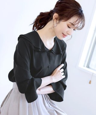 Tiaclasse L 【洗える】フレアカラーブラウス ブラック