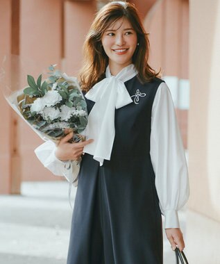 UNFILO 【取り外し可能なボウタイ付き】2WAY ボウタイブラウス