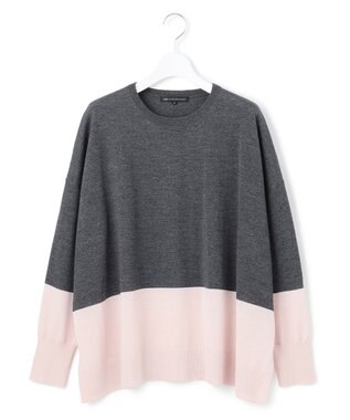 23区 S 【洗える】ウーステッドウール カラーブロック ニット チャコール×ピンク
