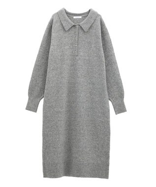 Green Parks 金釦ポロシャツニットワンピース Gray Mixture