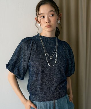 earth music&ecology ラメモールパフスリニットプルオーバー Navy