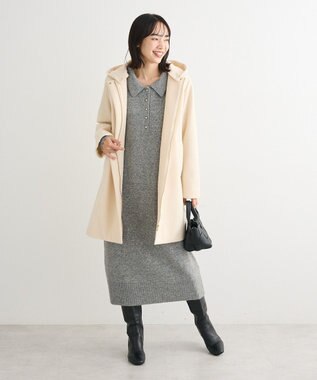 Green Parks 金釦ポロシャツニットワンピース Gray Mixture