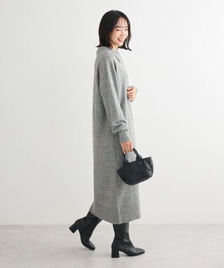 Green Parks 金釦ポロシャツニットワンピース Gray Mixture