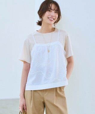 23区 L シアーエンブロイダリー キャミソール コンビ Tシャツ