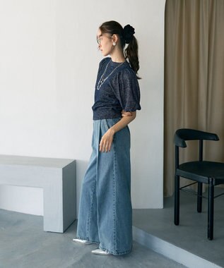 earth music&ecology ラメモールパフスリニットプルオーバー Navy