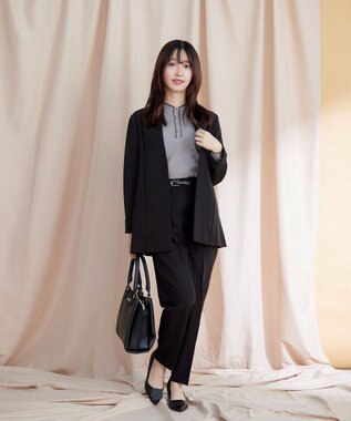 Tiaclasse 【ダブルストレッチ・洗える】カラーレスロングジャケット ブラック