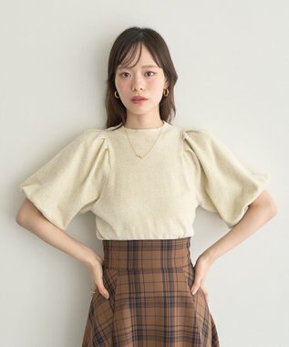 earth music&ecology ラメモールパフスリニットプルオーバー Ivory