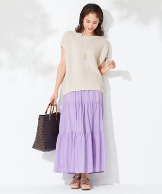 ANY 【ウエストゴム】シャンブレーライクティアード スカート ライラック系