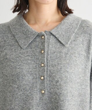 Green Parks 金釦ポロシャツニットワンピース Gray Mixture
