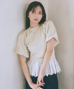 earth music&ecology ラメモールパフスリニットプルオーバー Ivory