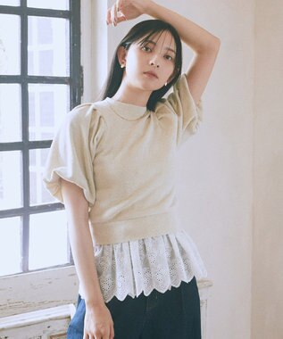 earth music&ecology ラメモールパフスリニットプルオーバー Ivory