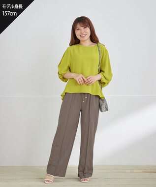 Tiaclasse L 【接触冷感・洗える】イージーカットソーピンタックパンツ ブラウン