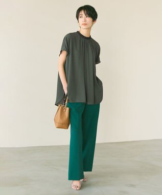 自由区 L 【WEB限定カラーあり/洗える/撥水加工】TRギャバ ストレートパンツ 【WEB限定】ダークグリーン系