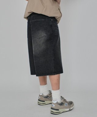 WEGO 【紐で調節可能】スーパーバギーデニムショーツ デニムブラック