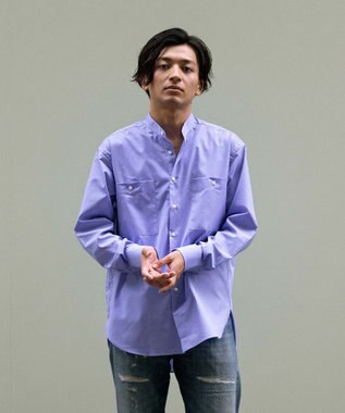 KASHIYAMA GIZA 100/2 バンドカラーシャツ ブルーシャンブレー