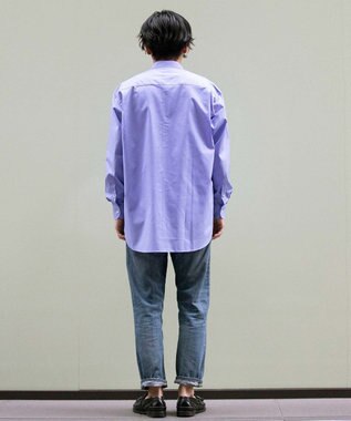 KASHIYAMA GIZA 100/2 バンドカラーシャツ ブルーシャンブレー