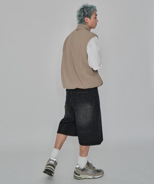 WEGO 【紐で調節可能】スーパーバギーデニムショーツ デニムブラック