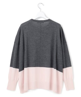23区 S 【洗える】ウーステッドウール カラーブロック ニット チャコール×ピンク