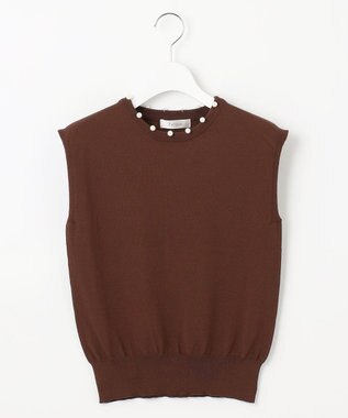 Feroux 【接触冷感】パール付きノースリーブ ニット ダークブラウン系