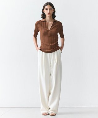 BEIGE， GYPSUM / シルキータッチ セミワイドタックパンツ Ecru