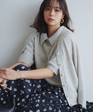 【加藤ローサさん着用 / 襟取り外し可】スパンコールヤーン 5分袖ニット