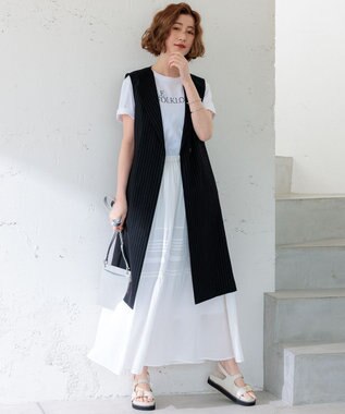 23区 S 【CLASSY.6月号掲載/洗える】リネンレーヨンストレッチ ジレ ブラックストライプ