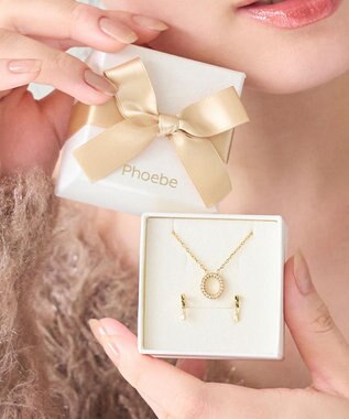 Phoebe 【数量限定】パヴェモチーフネックレス&ツイストイヤリングセット/BOX&ショッパー付き ゴールド