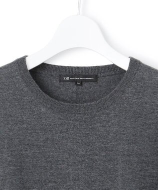 23区 S 【洗える】ウーステッドウール カラーブロック ニット チャコール×ピンク