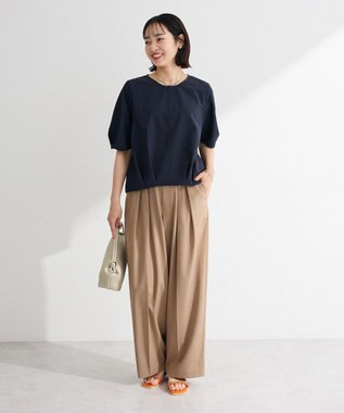Green Parks 表面感裾タックブラウス Dark Navy