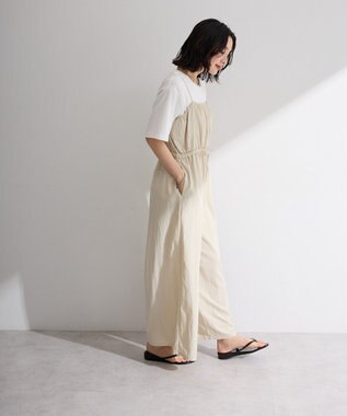 Green Parks 胸元バルーンワイドシルエットサロペット Light Beige