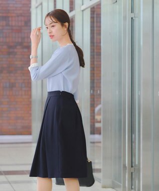 Tiaclasse 【洗える】リボン袖配色ニットトップス サックス×オフホワイト