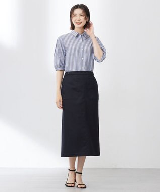 J.PRESS LADIES S 【洗える】BEZ 空羽ストライプ シャツ ブラウス ネイビー系