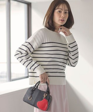 組曲 S 華奢見え パネルボーダーニット オフ×ブラック系1