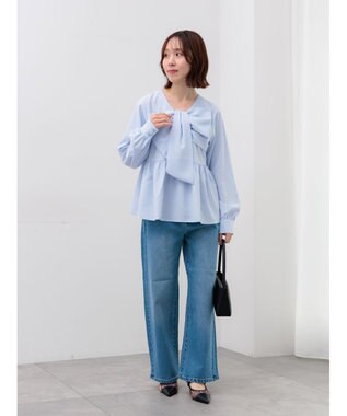 Te chichi リボンディテールペプラムブラウス サックスブルー