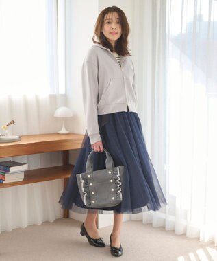 Feroux 【洗える】ダブルジップダンボールロゴ パーカー ライトグレー系