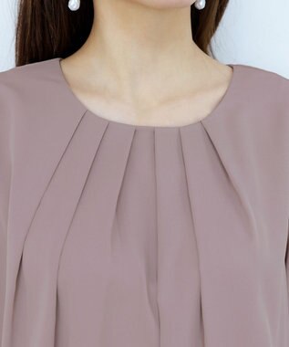 Tiaclasse L 【洗える】リボン付きタックスリーブチュニックブラウス グレージュ