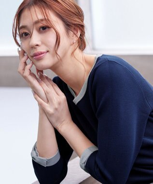 Tiaclasse 【洗える】リボン袖配色ニットトップス ネイビー×グレー