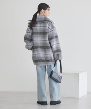 earth music&ecology チェックシャギーコート Check Gray