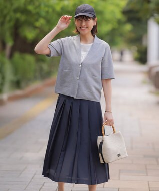 J.PRESS LADIES L エアリースパンボイル プリーツ スカート ネイビー系