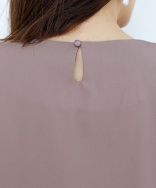 Tiaclasse L 【洗える】リボン付きタックスリーブチュニックブラウス グレージュ