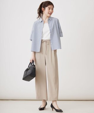 ANY SIS S 【洗える】クロップド シャツ ブルーベースストライプ