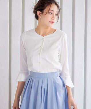 Tiaclasse 【洗える】ハートネックフレア袖ブラウス オフホワイト